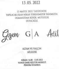 ÖMER YALÇIN‘IN OĞLU ADİL YALÇIN‘IN Nikah törenine tüm dostlarımız davetlidir.