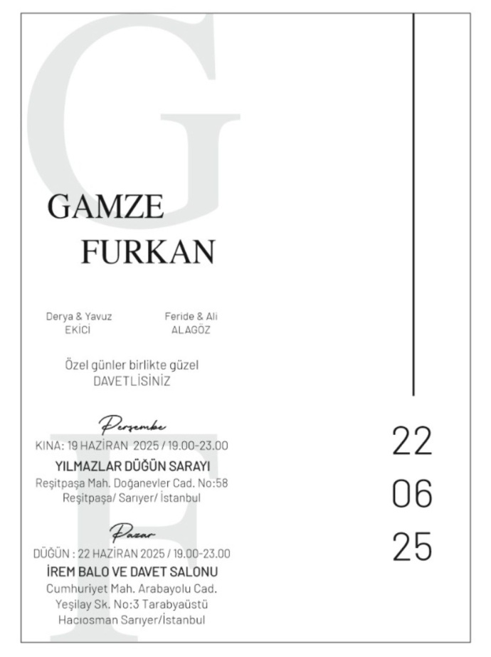 DERYA/YAVUZ EKİCİNİN KIZI GAMZE EKİCİ NİN DÜĞÜNÜNE TÜM DOSTLARIMIZ DAVETLİDİR.